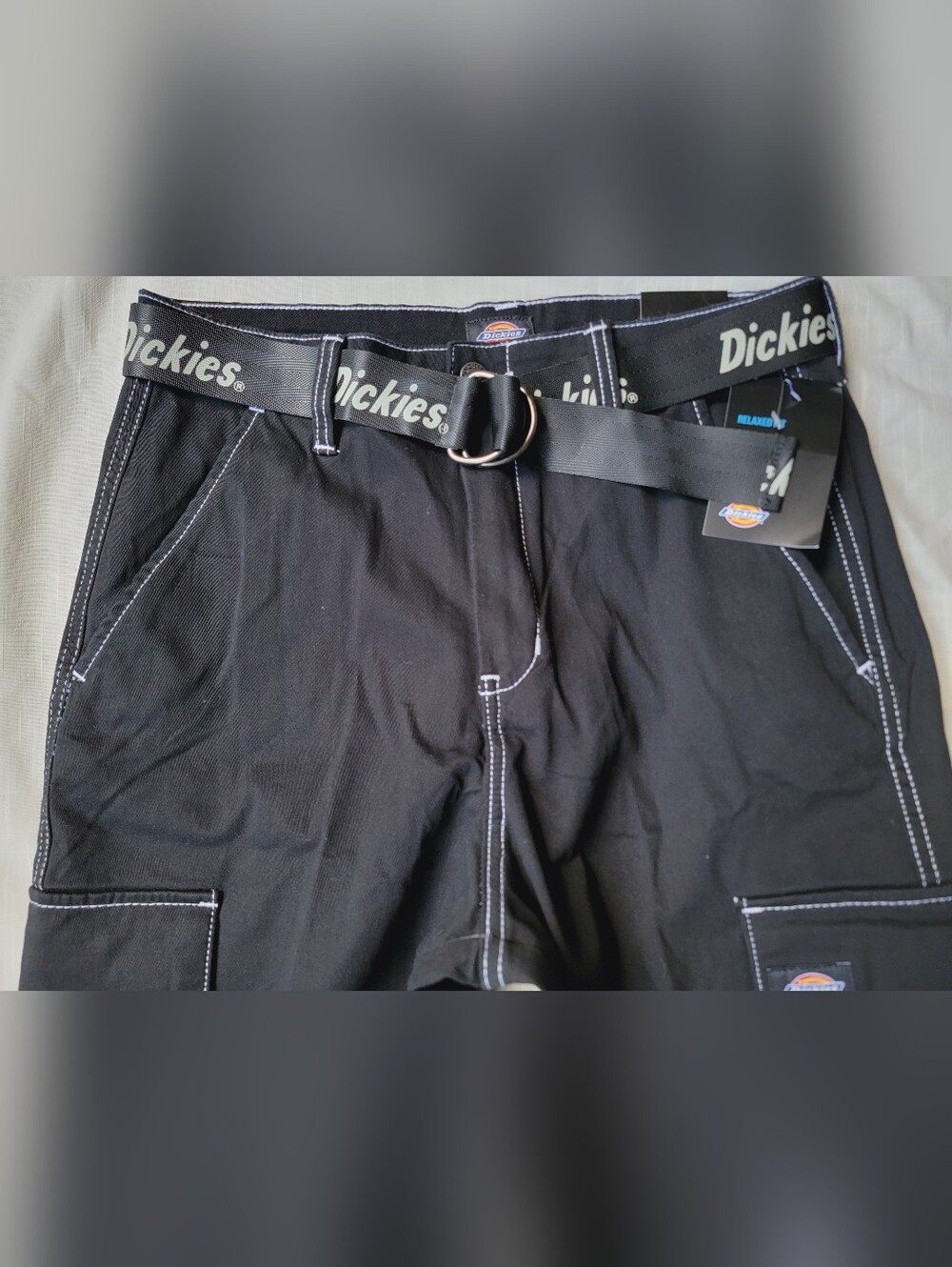 Dickies Black Cargo Pants White Contrast Stitching 90s Y2k Skater Styley Nwt 28 - Picture 10 of 15